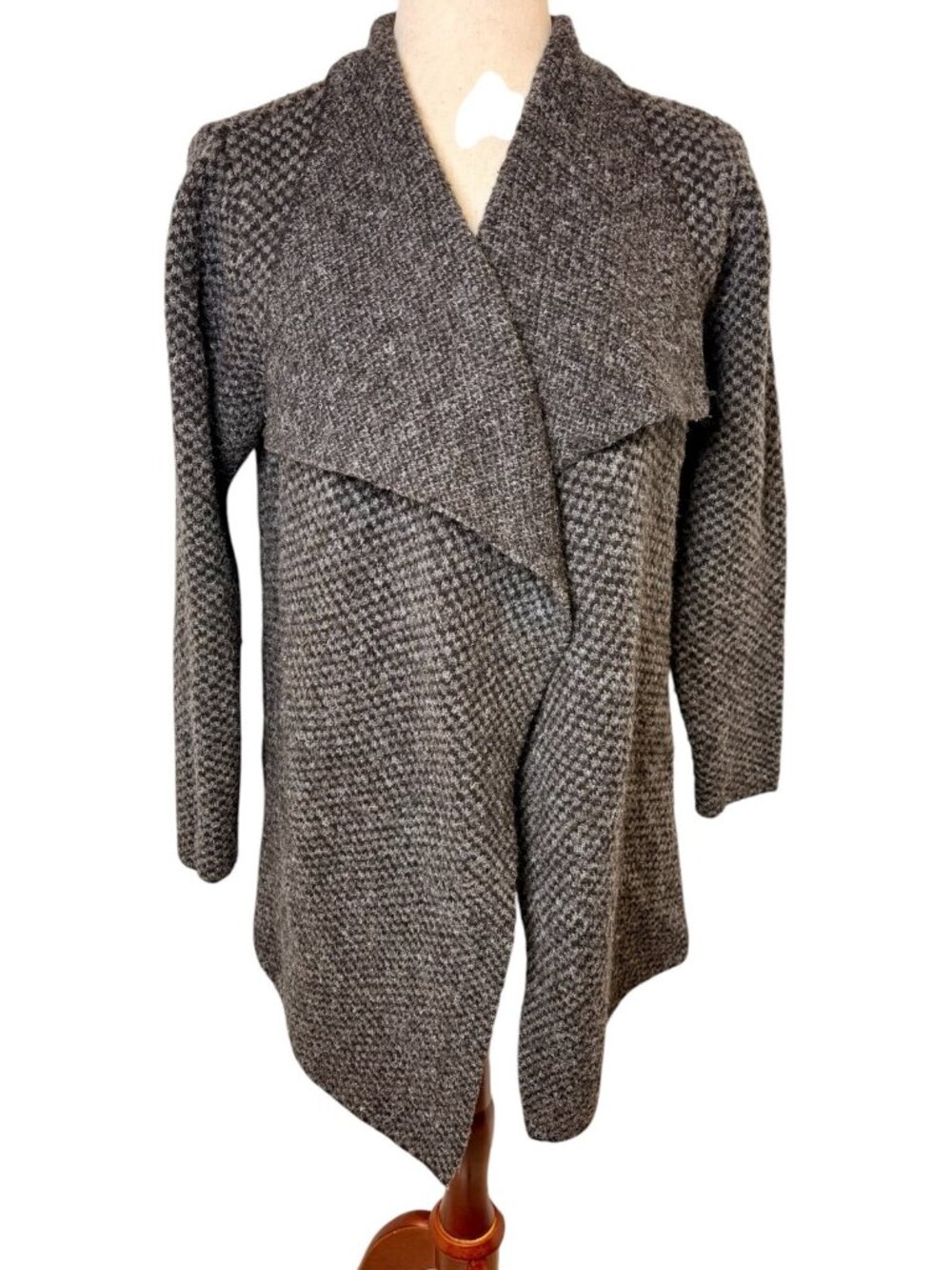 RD Style Gray Houndstooth Waterfall Open Front Cardigan Size Small